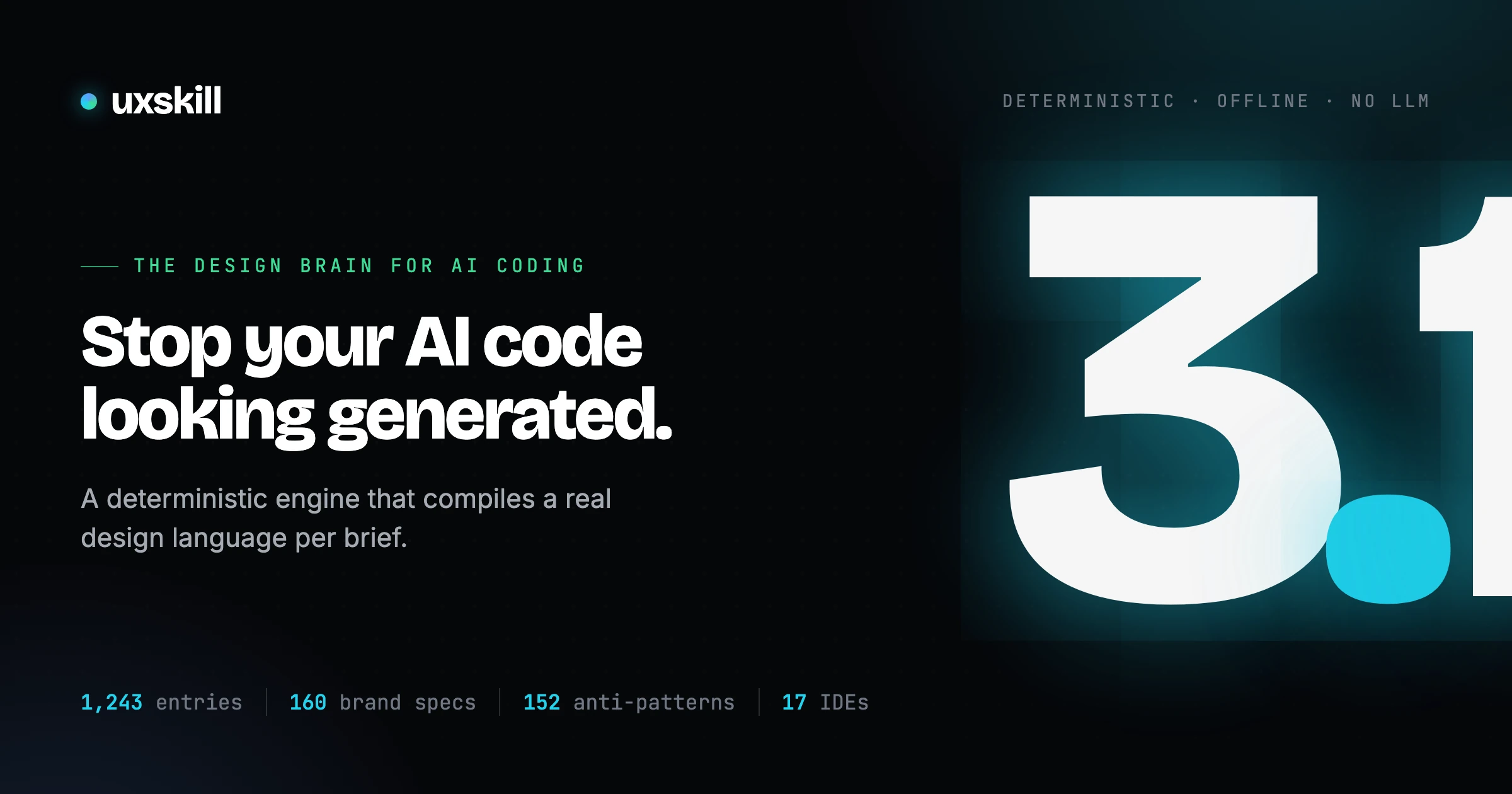 Saturated Cinema homepage hero with the ux-skill wordmark on near-black canvas